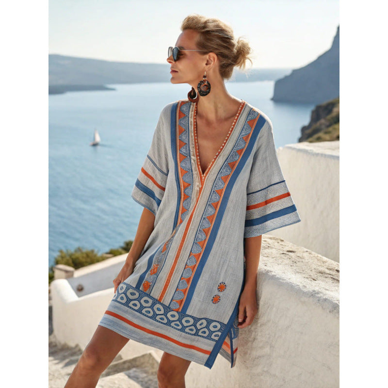 Fiora | Abito Caftano Bohemien Ricamato da Donna - Abito Estivo Elegante e Fluttuante