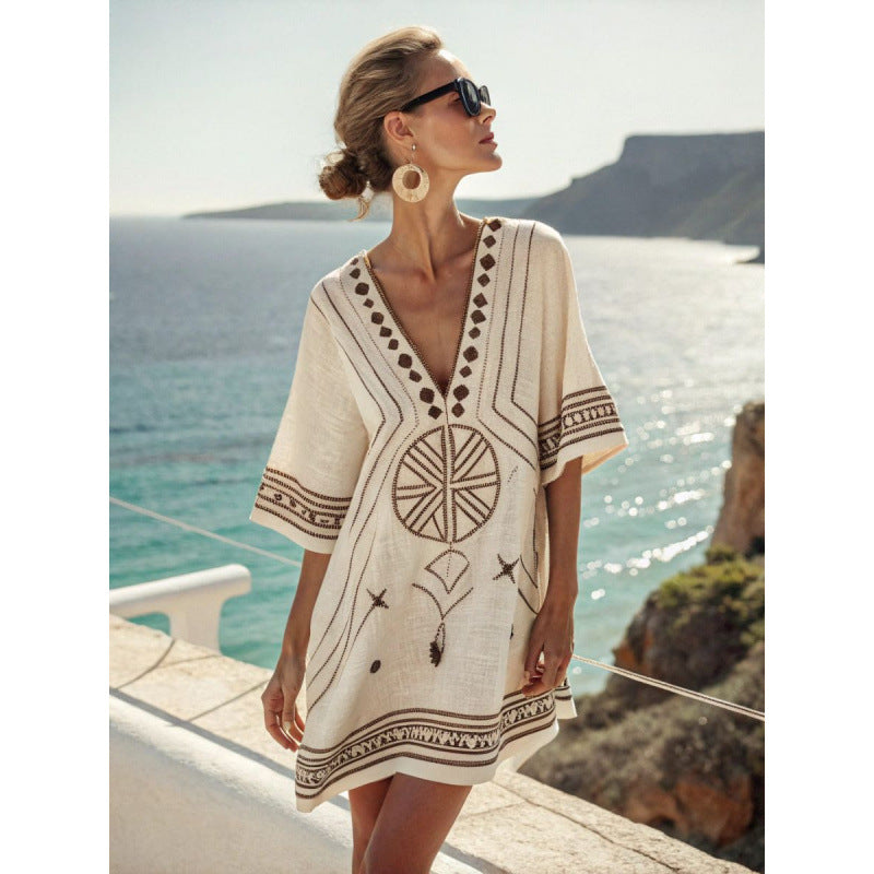 Fiora | Abito Caftano Bohemien Ricamato da Donna - Abito Estivo Elegante e Fluttuante