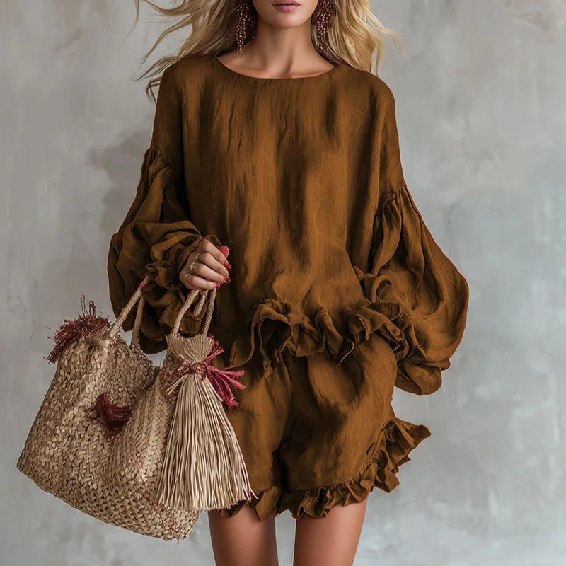Sienna | Ruffle Hem Top and Beach Shorts Set