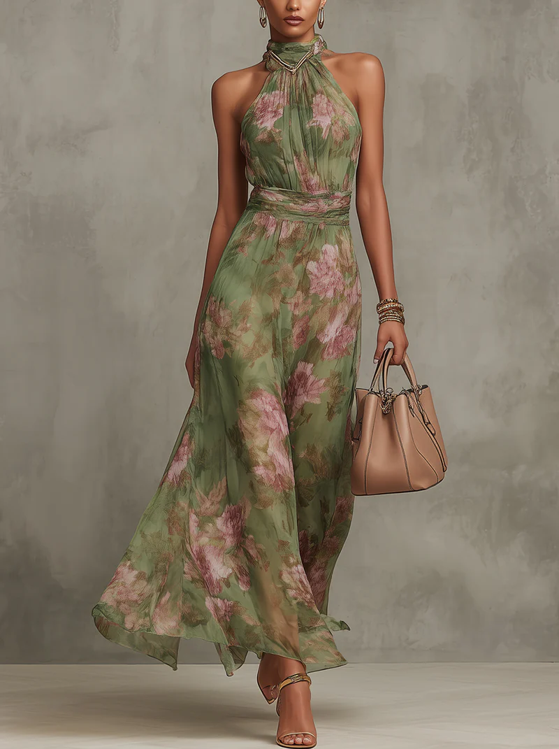 Alexa | Floral Chiffon Halter Maxi Dress
