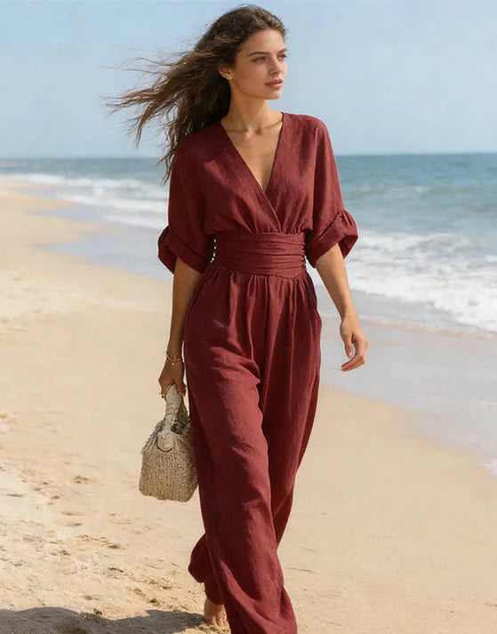 Giulia | Elegante Tuta con Scollo a V e Gambe Larghe