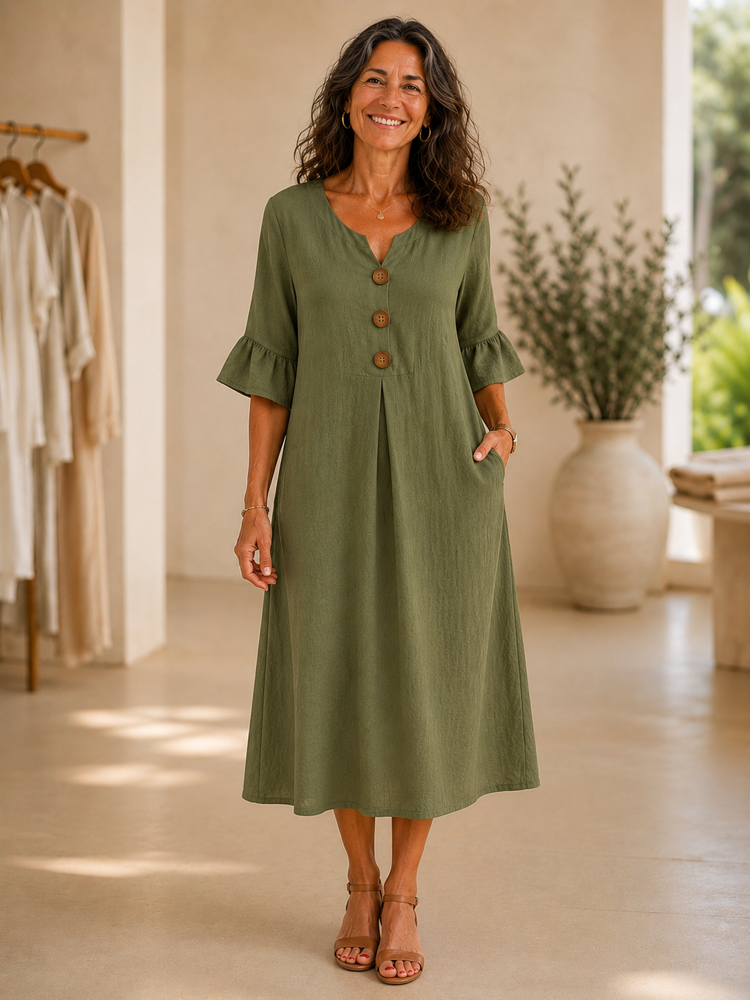 Vanesa | Abito Linen Blend con Bottoni