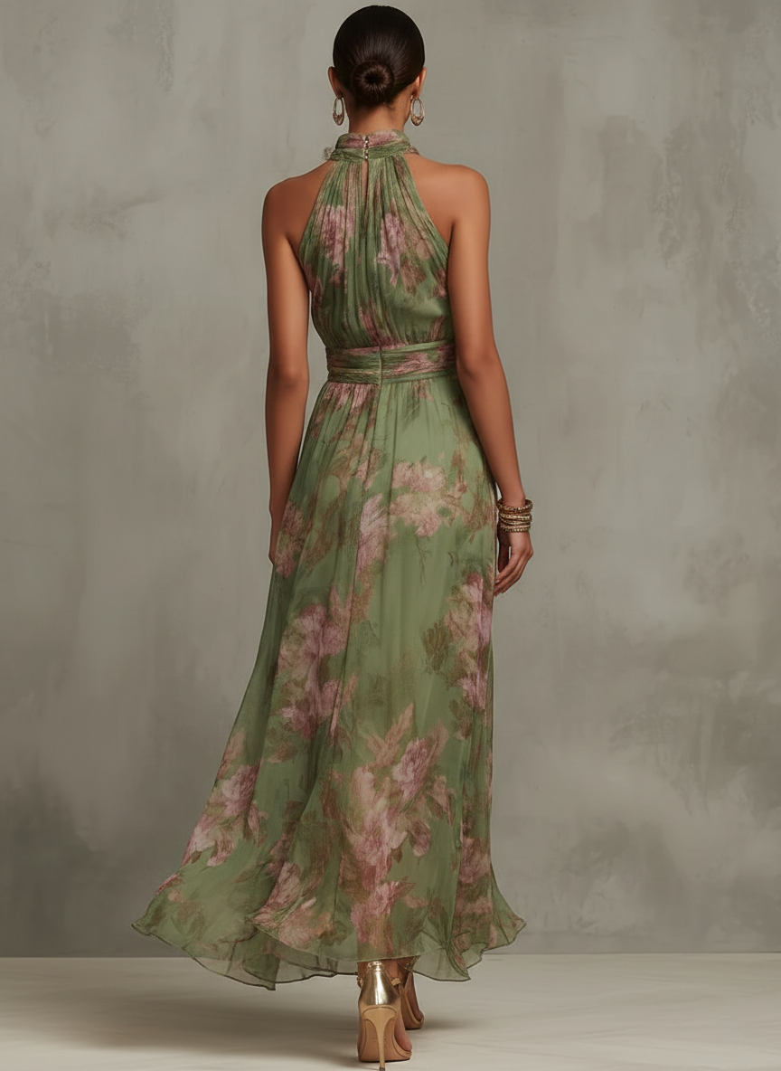 Alexa | Floral Chiffon Halter Maxi Dress