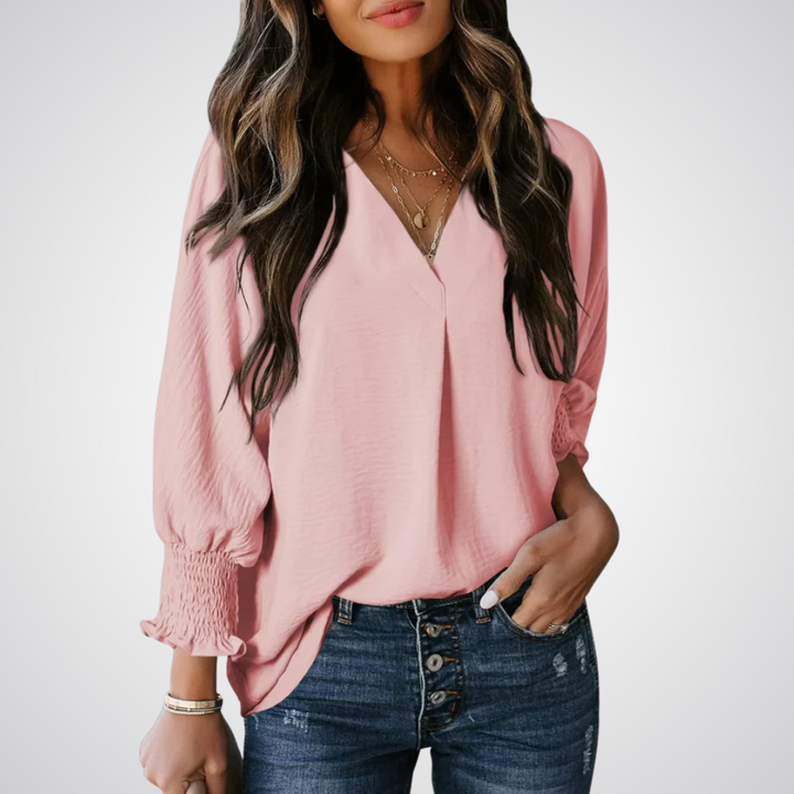 LEILA | Classic V-Neck Tunic Blouse