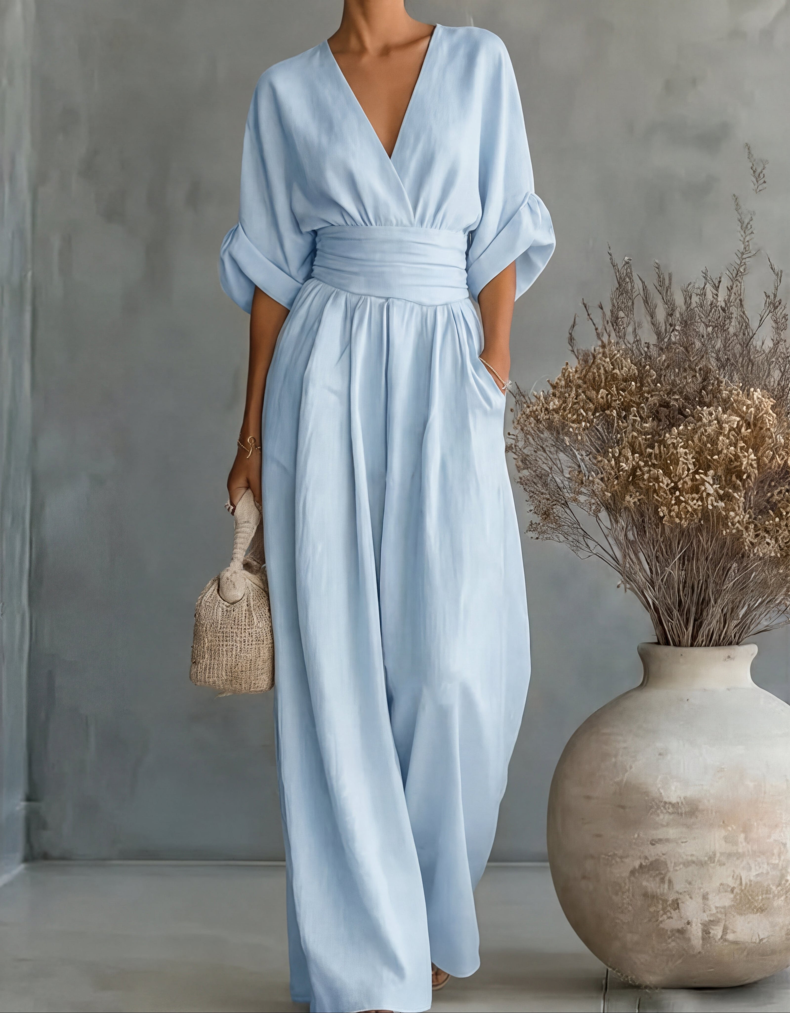 Giulia | Elegante Tuta con Scollo a V e Gambe Larghe