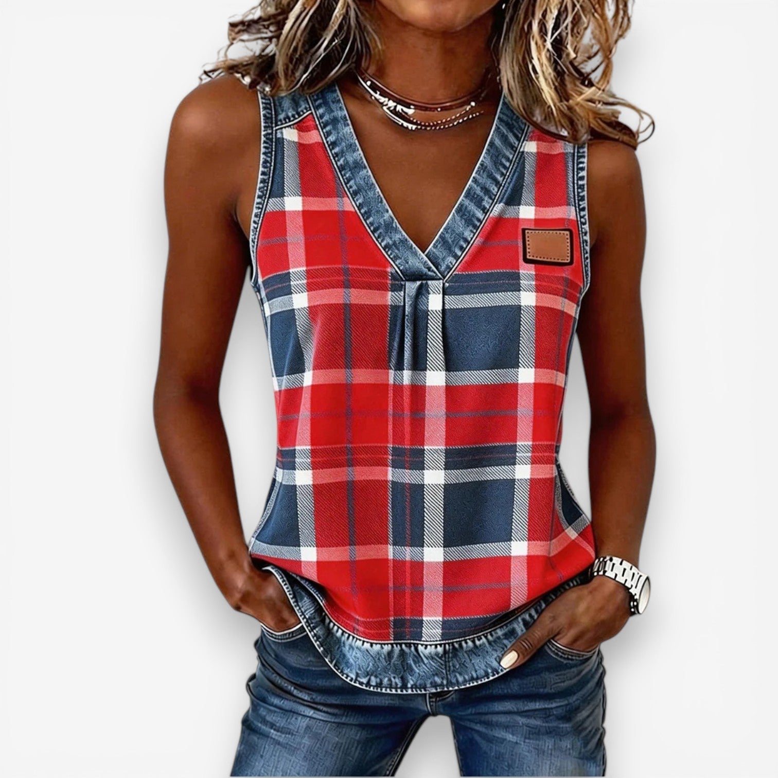 Nikki™ Top scozzese smanicato