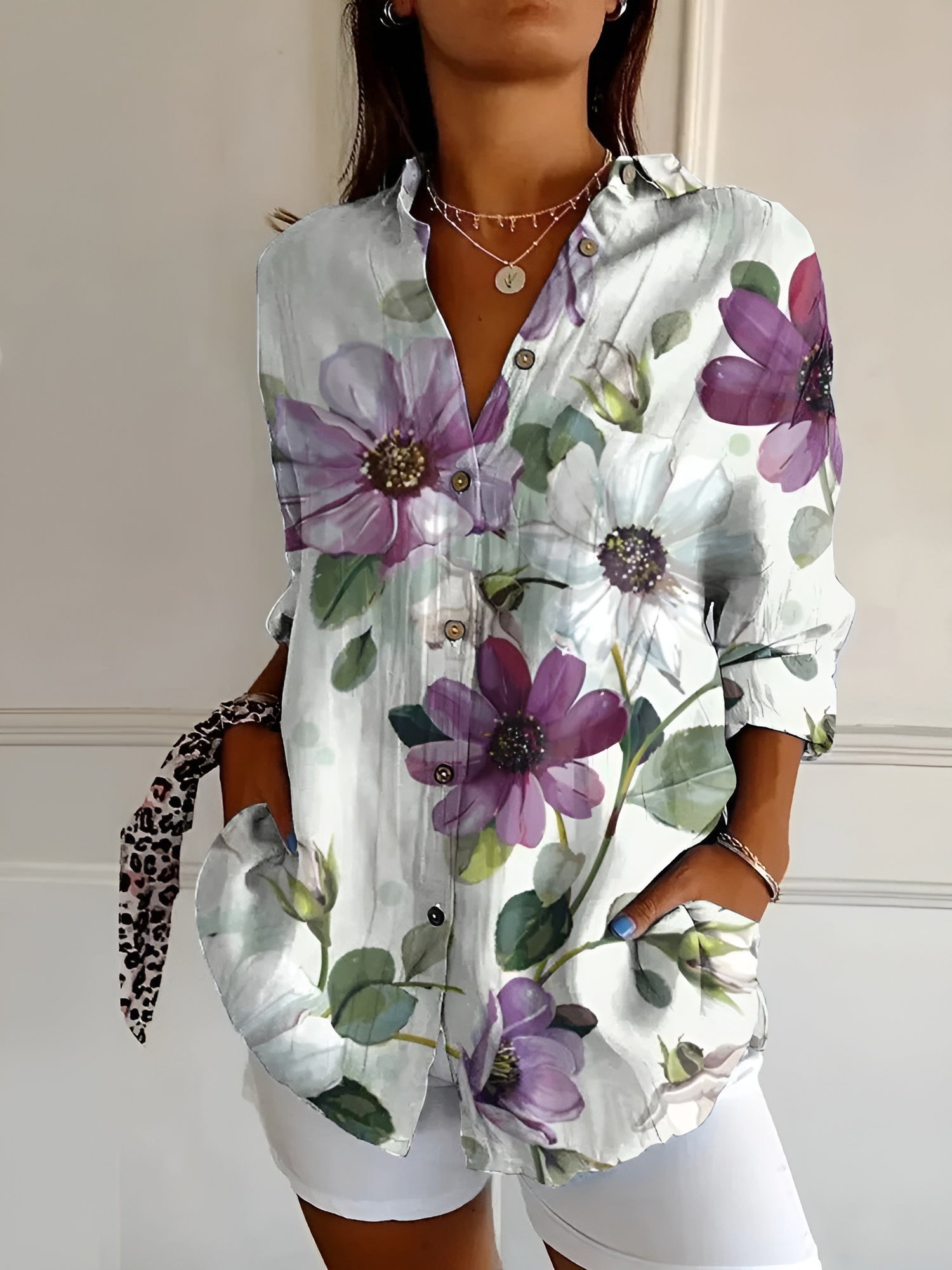 Melodie I Elegant Floral Button Shirt